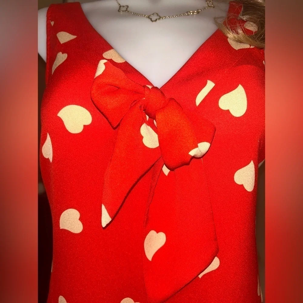 Tory Burch 100% Silk Top VNeck Red Bowtie Accent Valentines Day NWOT